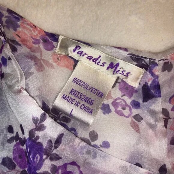 Paradis Miss Purple Floral Mini Dress Lace Adjustable Spaghetti Straps Large - Picture 3 of 4
